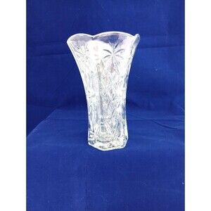 VTG Anchor Hocking Prescut Glass Vase Clear Scalloped Star of David 8.5" Flared